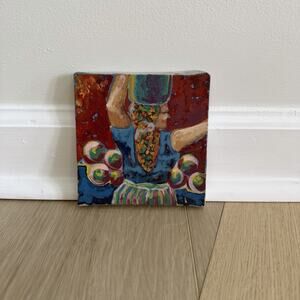 Vibrant 5” X 5” Original Painting Of Woman On Canvas Art